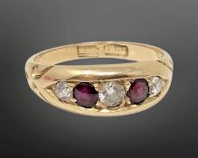 An antique 18ct gold ruby and diamond ring, size M CONDITION REPORT: 4.