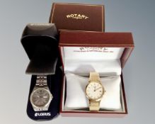 A gent's Rotary gold plated watch and a Lorus gent's watch,