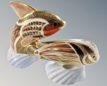 Two Royal Crown Derby tropical fish paperweights, no stoppers.