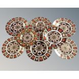 Nine various Royal Crown Derby Imari plates, pattern number 1128.