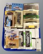 Assorted die vehicles - Vanguard, Ringtons Tea delivery vans, Corgi Land Rover, racing truck,