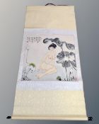 A Japanese scroll painting on silk of a female nude