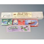 Three boxed modelling kits including Mercury Viper, Harbour tug,