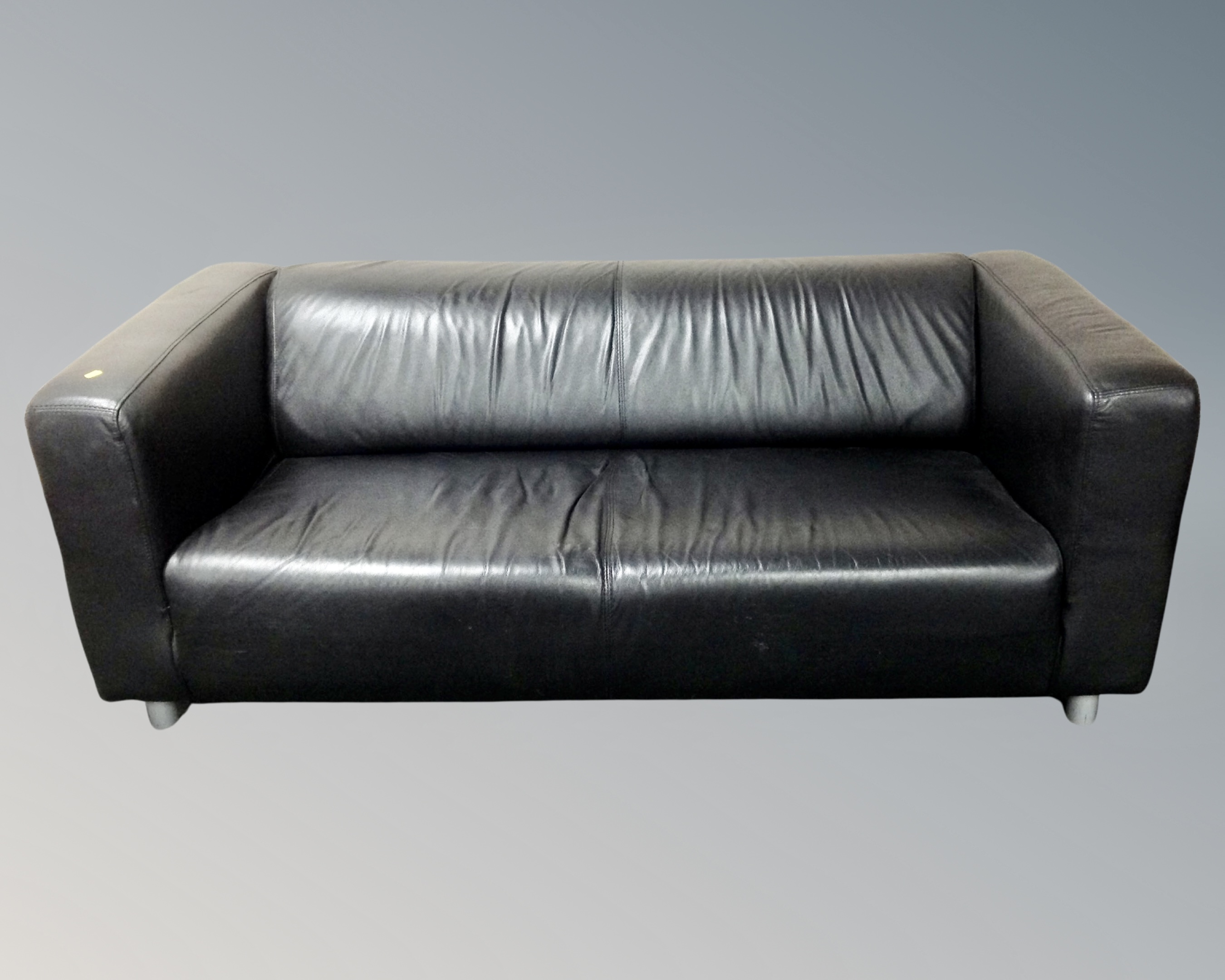 A pair of contemporary black leather settees on metal legs. - Image 2 of 2