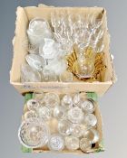 Two boxes containing 20th century and later glassware including drinking vessels, cut glass vase,