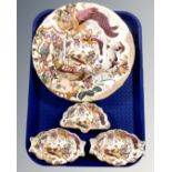 Five pieces of Royal Crown Derby Olde Avesbury china including plate,
