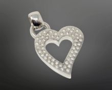A heavy white gold heart pendant set with 57 diamonds, approx. 2.