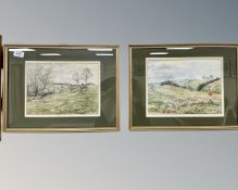 Catherine Pell : The Derbys and Notts beagles at Longlea Northumberland, watercolour, 28cm by 21cm,