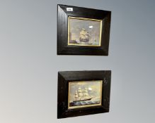 A pair of colour prints depicting tall ships, each 37cm by 32cm.