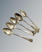 A group of five Georgian silver teaspoons. (5) CONDITION REPORT: 75.5g gross.