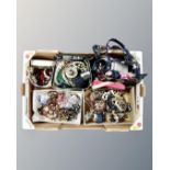 A box of assorted costume jewellery, necklaces,
