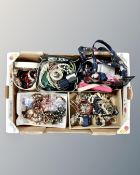 A box of assorted costume jewellery, necklaces,
