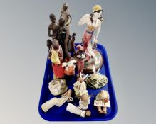 A tray of Massai figures, dancing figure, Leonardo collection figures,