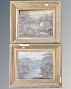 19th century school : River scene and Cottage in a wooded landscape, oil on canvas.