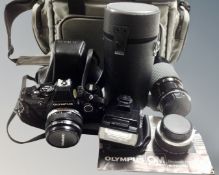 An Olympus OM10 SLR camera with Olympus Zuiko Auto-S 50mm F/1.