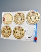 Five oversized commemorative gold plated medallions - Prime ministers and House of Commons (5)