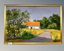 Continental School : Farm building on a lane, oil on canvas, 57cm by 38cm.