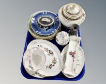 A tray of Wedgwood black jasper ware trinket box and vase, Noritake lidded urn,