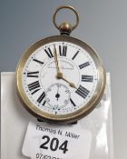 An antique brass Railway Superior time keeper pocket watch