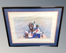 After Darren Woolley : Linford Christie MBE, colour print, signed to margin, number 55 of 950,