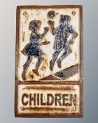 A cast iron railway sign, Children.
