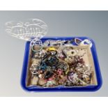 A tray of assorted costume jewellery, beaded necklaces and bangles,