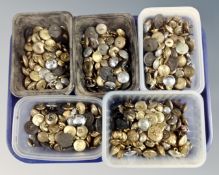 Five tubs of military buttons