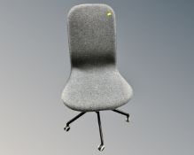 A contemporary swivel office chair.