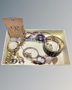 A small box of costume jewellery including Michael Kors wristwatch, Casio digital wristwatch,