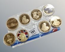 Eight various commemorative coins (8)