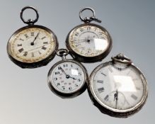 Four continental silver fob watches (4)