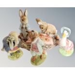 Four Beswick Beatrix potter figures including Foxy Whiskered Gentleman, Jemima Puddleduck,