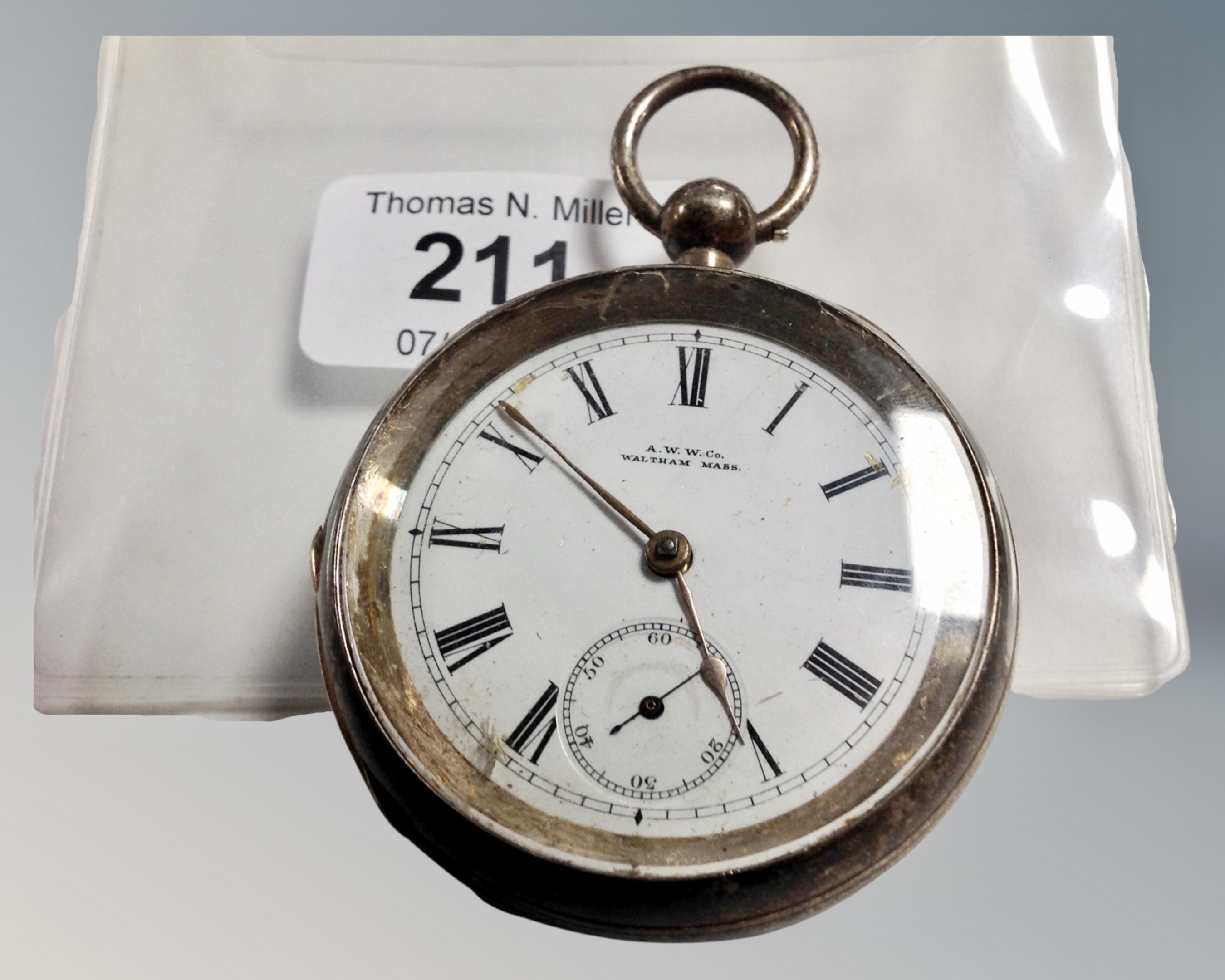 A silver Waltham Mass pocket watch