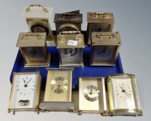 Ten assorted brass and onyx mantel clocks