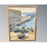 Continental School : Boats in a harbour, oil on canvas, 70cm by 90cm.
