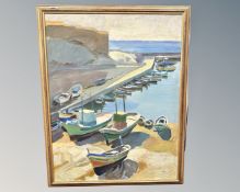Continental School : Boats in a harbour, oil on canvas, 70cm by 90cm.