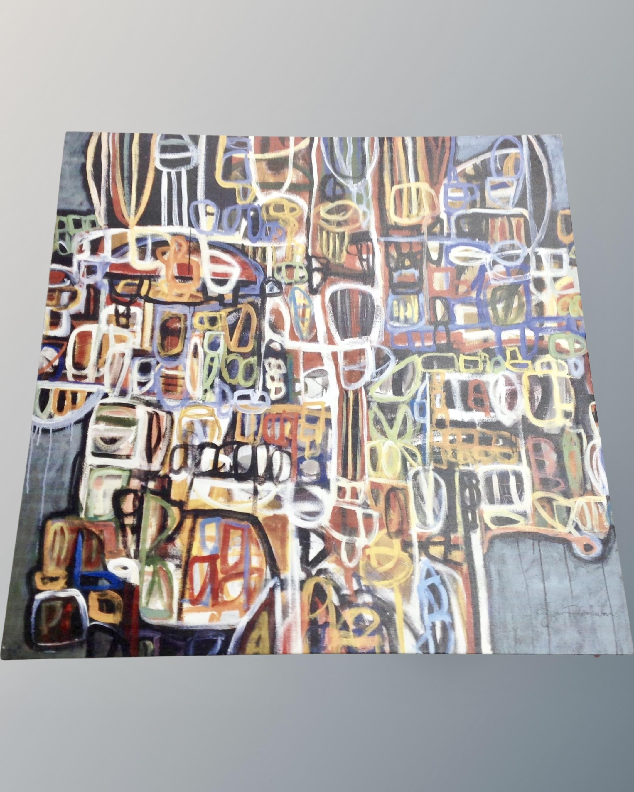 A contemporary decorative wall canvas, 90 cm x 89 cm.