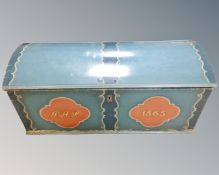 A nineteenth century Scandinavian painted pine dome topped blanket chest dated 1865,