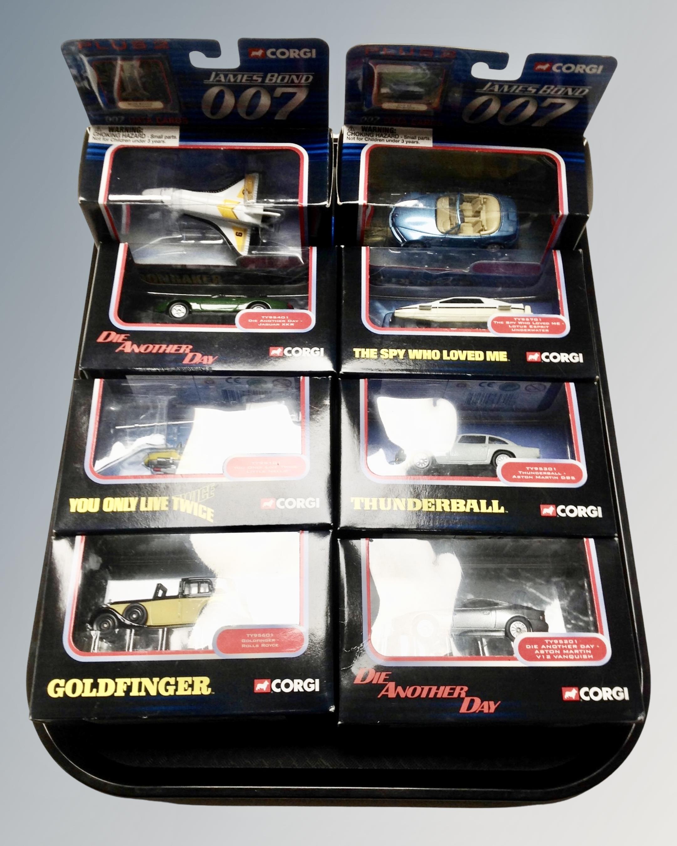 Eight Corgi James Bond die cast vehicles, boxed.