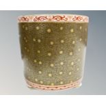 A Minton porcelain cylindrical pot, height 20.5 cm.