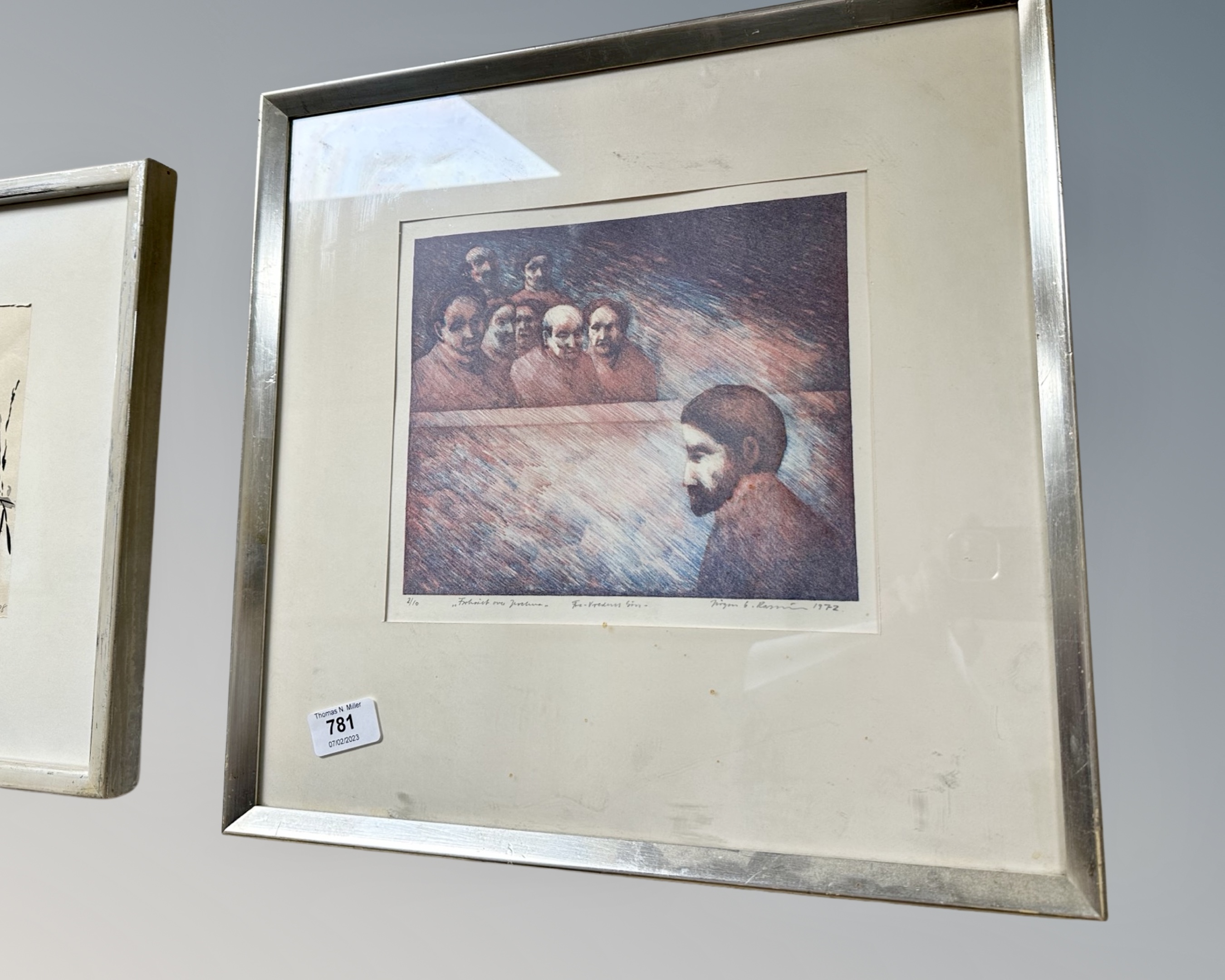 A continental limited edition colour print depicting figures, 24cm by 20cm.