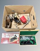 A box of tools comprising of 778 wood working plane in box, Air paraffin cleansing gun,