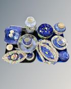 Two trays of Maling blue lustre china