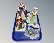 Four Franklin porcelain figurines comprising of Elizabeth I, Marie Antoinette,