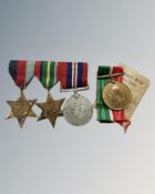 A group of three WWII medals comprising 1939-1945 Star, Pacific Star and War Medal,