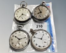 Four vintage chrome plated pocket watches (4)