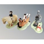 Three limited edition Royal Doulton Norman Thelwell figures including Suppling Exercises #593 of