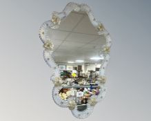A twentieth century Venetian glass cartouche-shaped wall mirror 63 cm x 42 cm