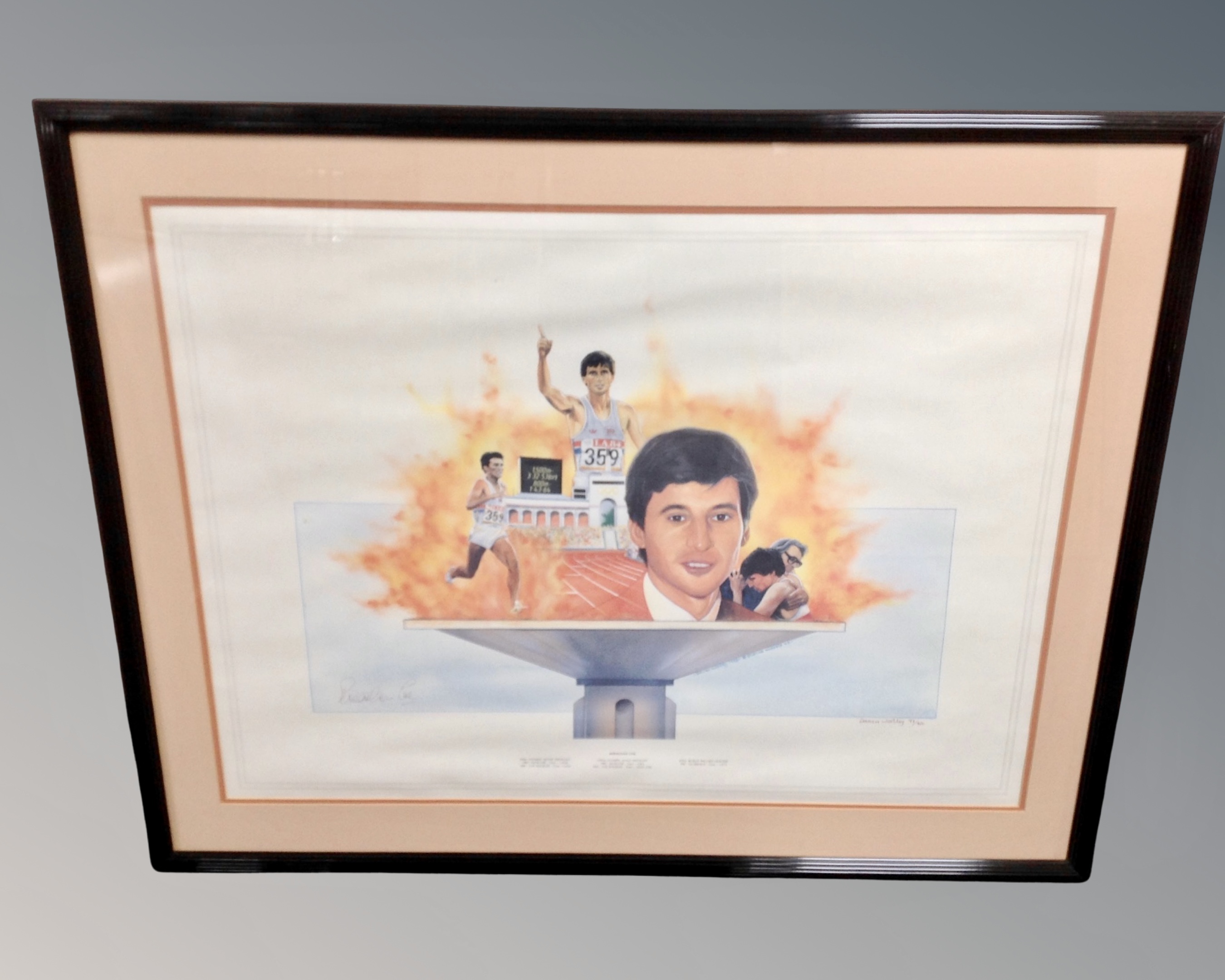 After Darren Wooley : Sebastian Coe, colour print, signed to margin, numbered 99 of 950,