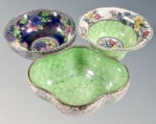Three Maling lustre bowls